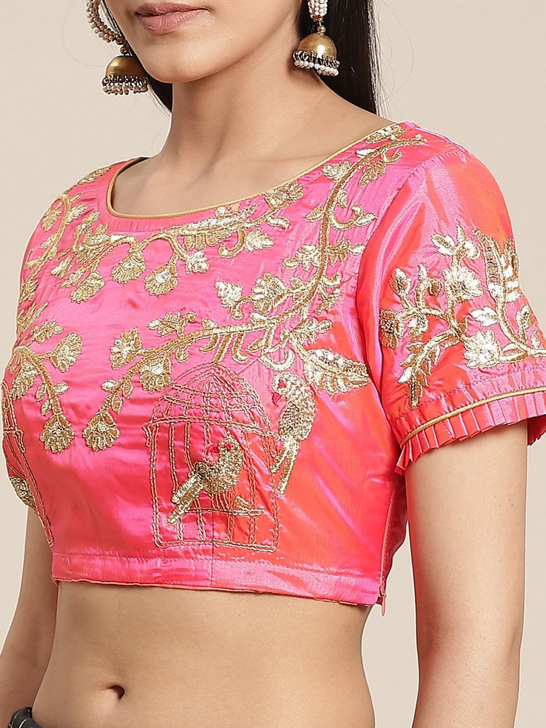 Black Gharchola Saree With Scalloped Kundan Border & Embellished Kasab Blouse