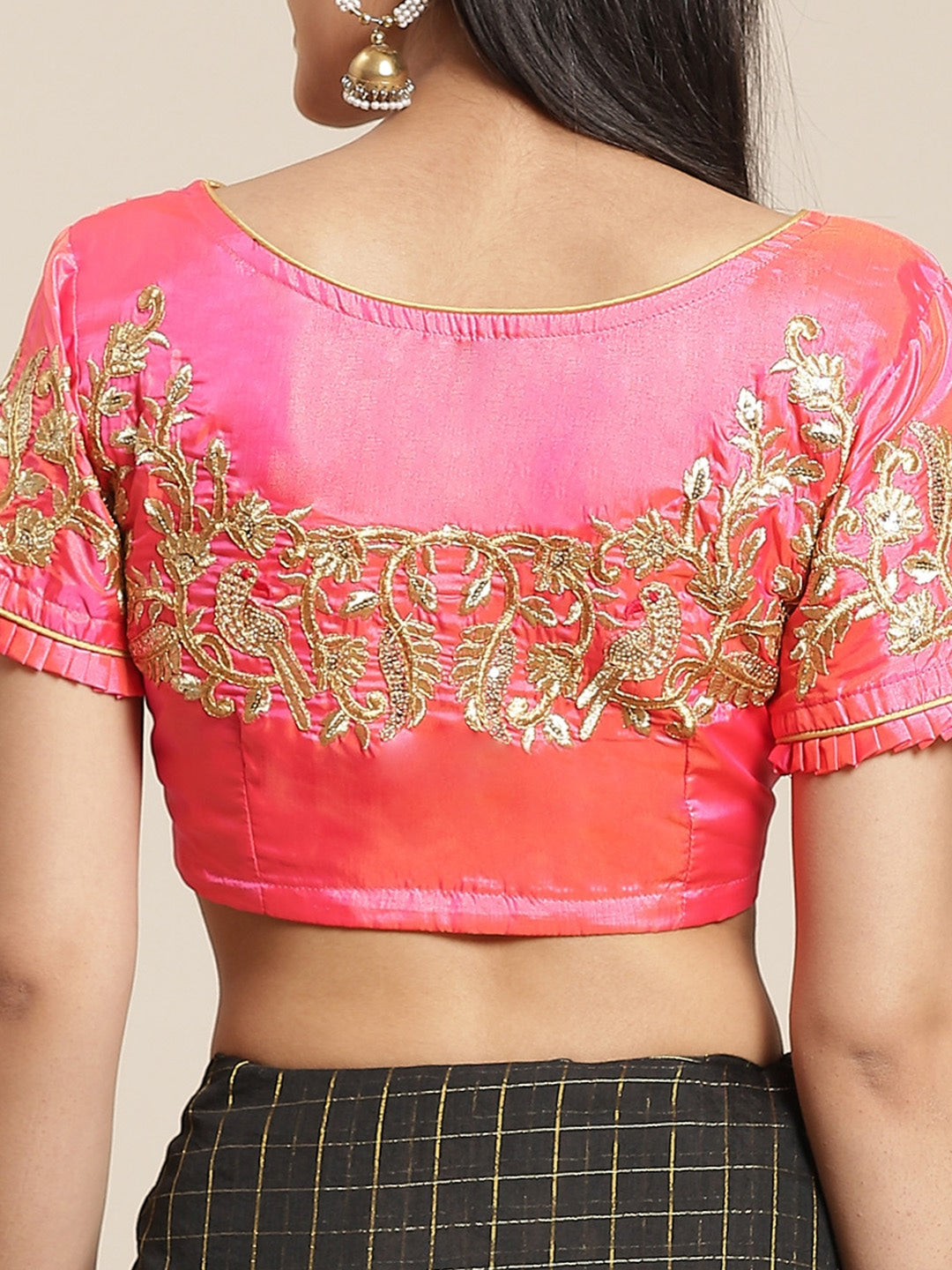 Black Gharchola Saree With Scalloped Kundan Border & Embellished Kasab Blouse