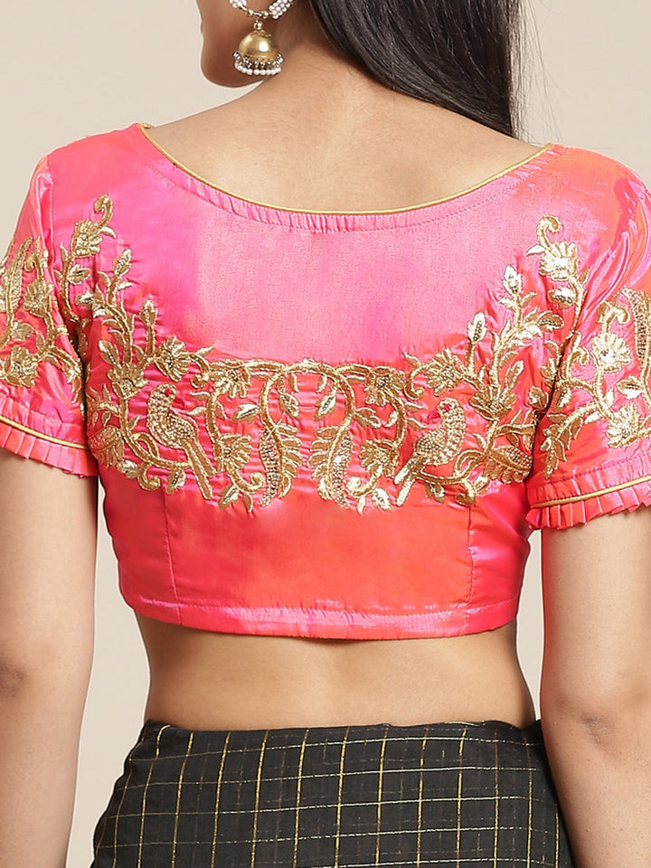Black Gharchola Saree With Scalloped Kundan Border & Embellished Kasab Blouse