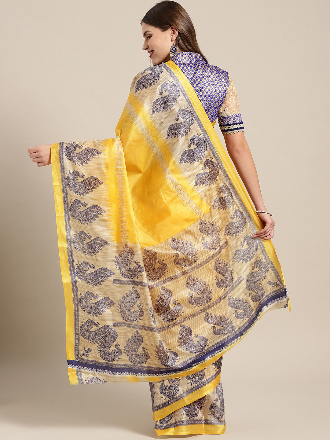 Printed Bhagalpuri Saree with Traditional Patola Peacock Pattern