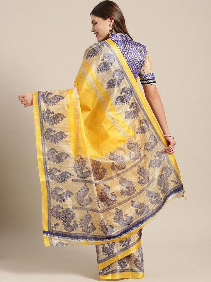 Printed Bhagalpuri Saree with Traditional Patola Peacock Pattern