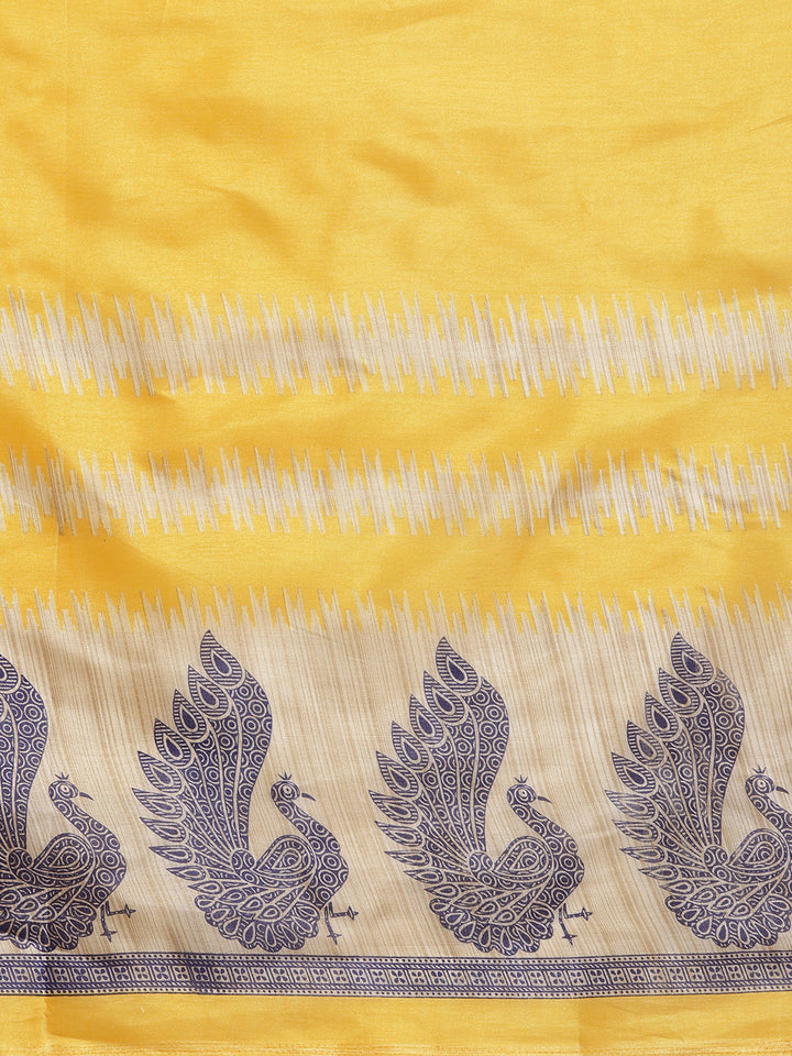 Printed Bhagalpuri Saree with Traditional Patola Peacock Pattern