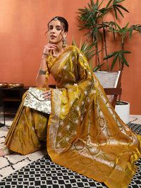 Chhabra 555 Banarasi Handloom Traditional Satin Silk Saree with Floral Motif Zari Meenakari Weaving 