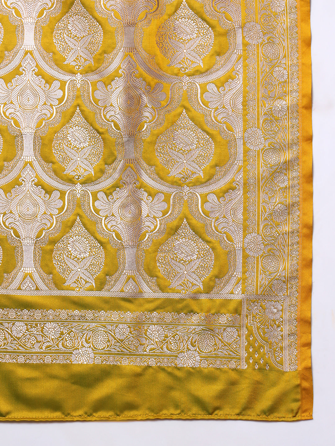 Banarasi Handloom Traditional Satin Silk Saree with Floral Motif Zari Meenakari Weaving