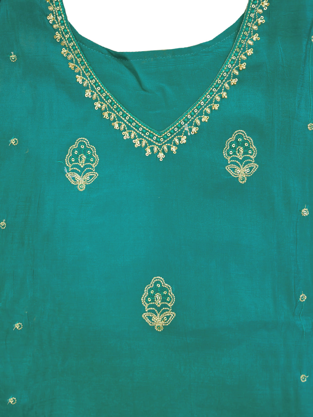 Chiffon Zari Embroidered Kurta Set with Stylized V-neck, Straight Pants & Floral Motifs