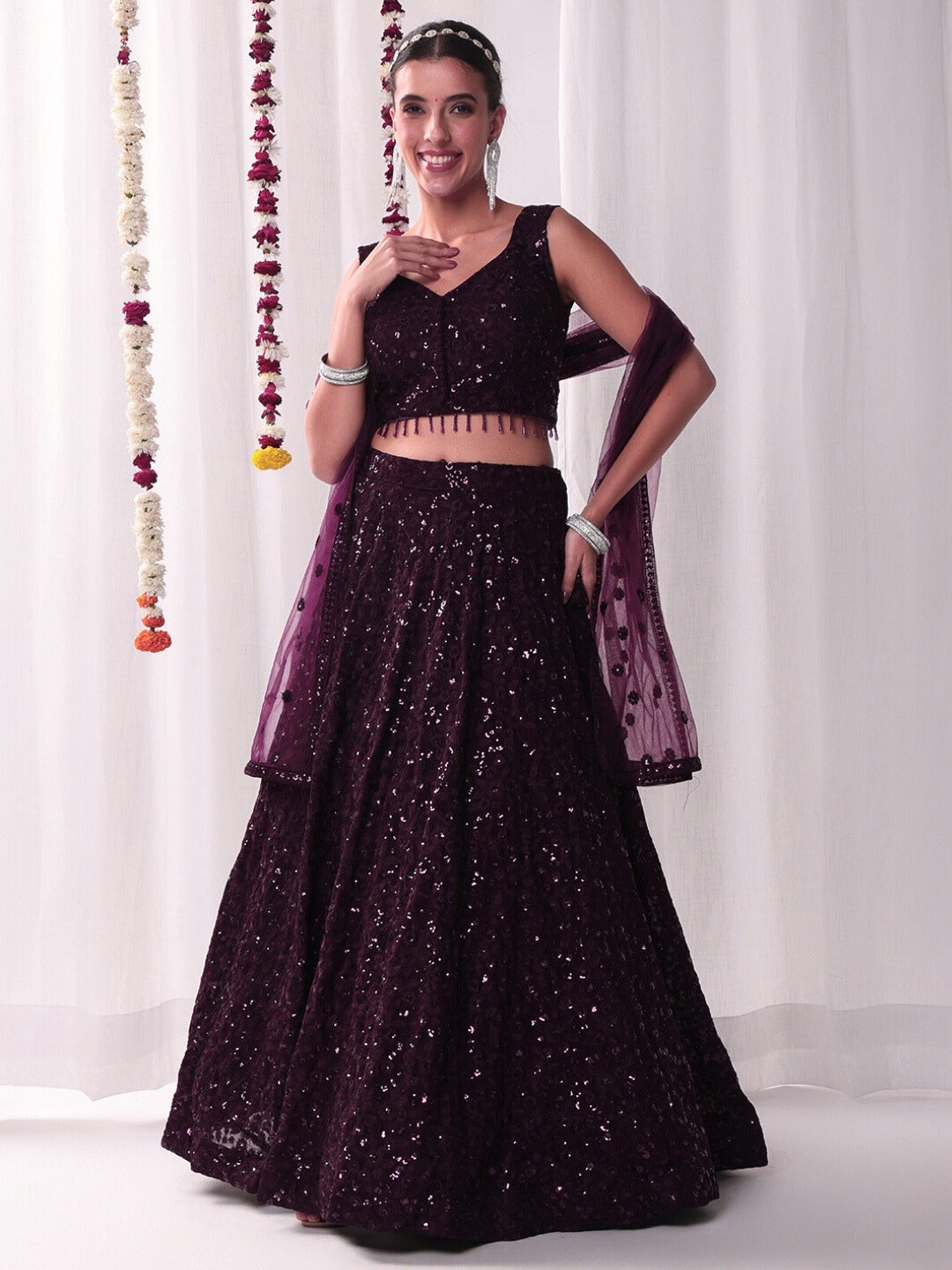 Chhabra 555 Sequinned & Embroidered Choli with Sequined & Embroidered Lehenga & Embellished Dupatta