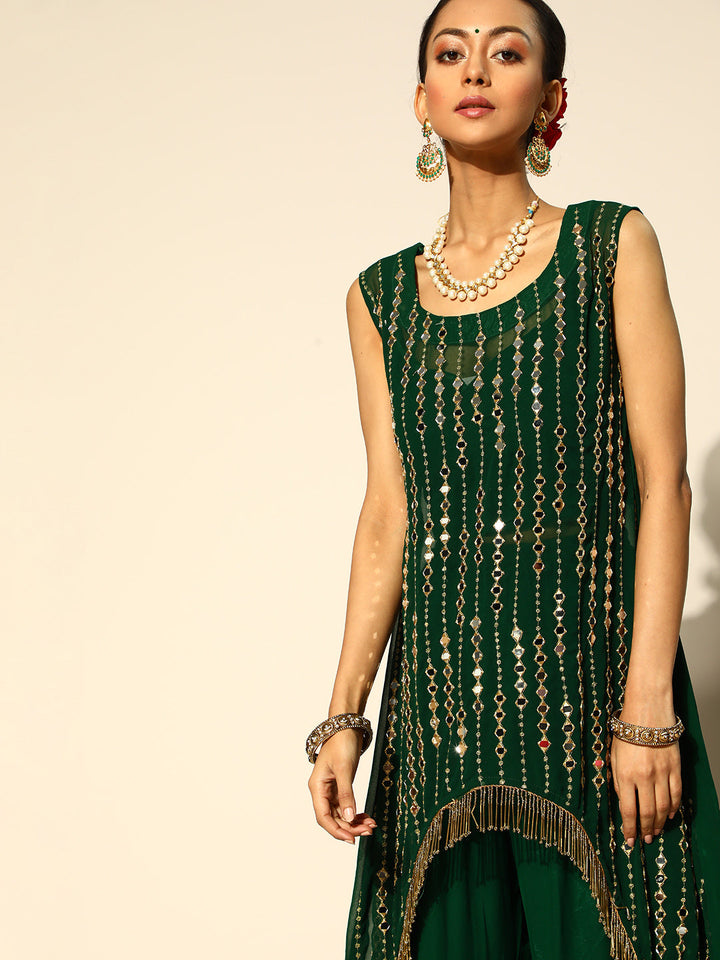 Kurta Sharara Set with Mirror Embroidery and Tassels