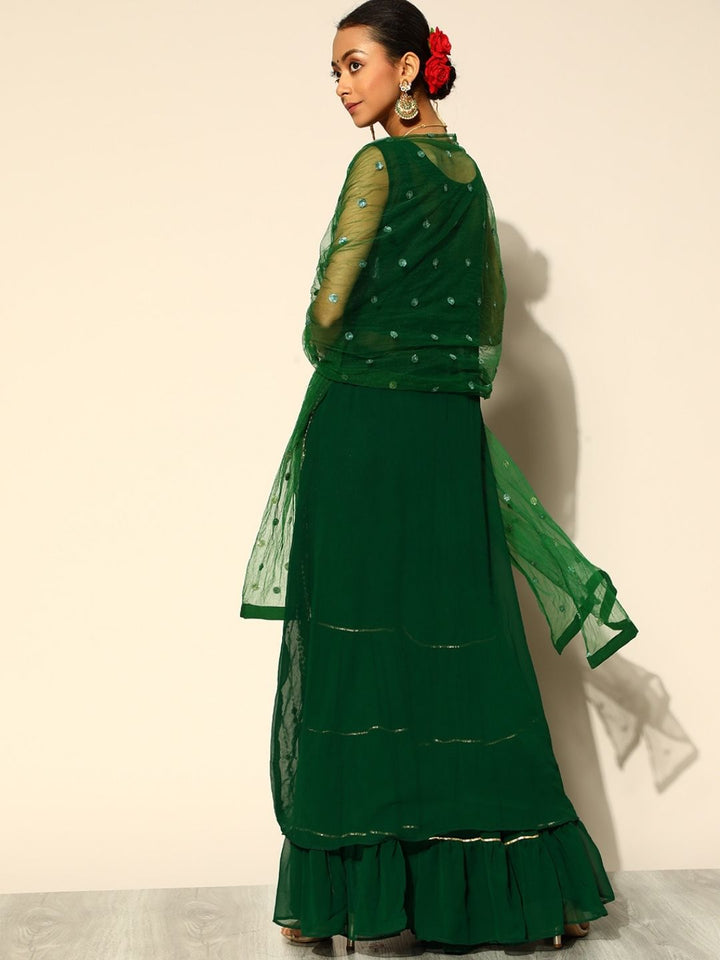 Kurta Sharara Set with Mirror Embroidery and Tassels