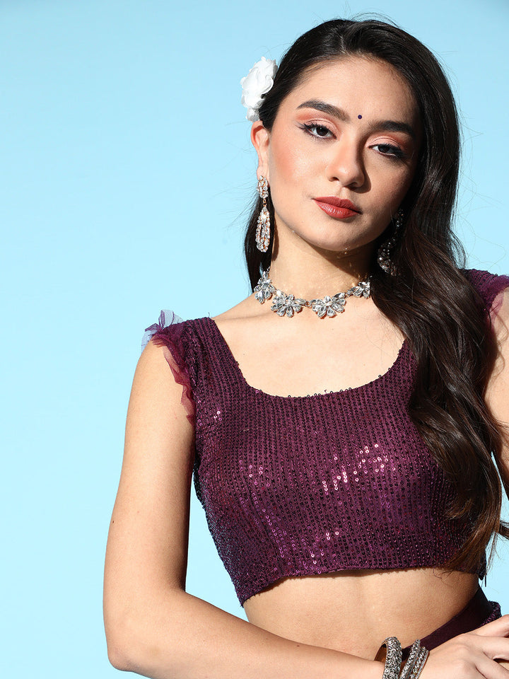 Ruffled Pre-Stitched Draped Tulle Saree with Sequin Embellished blouse