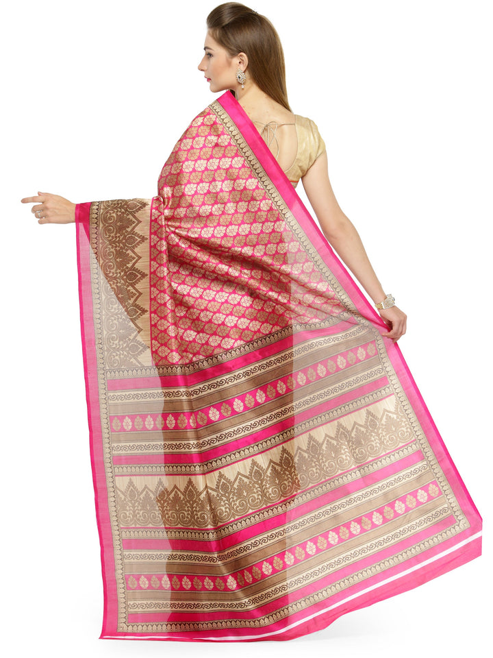 Pink Color Saree with multicolored printed motifs