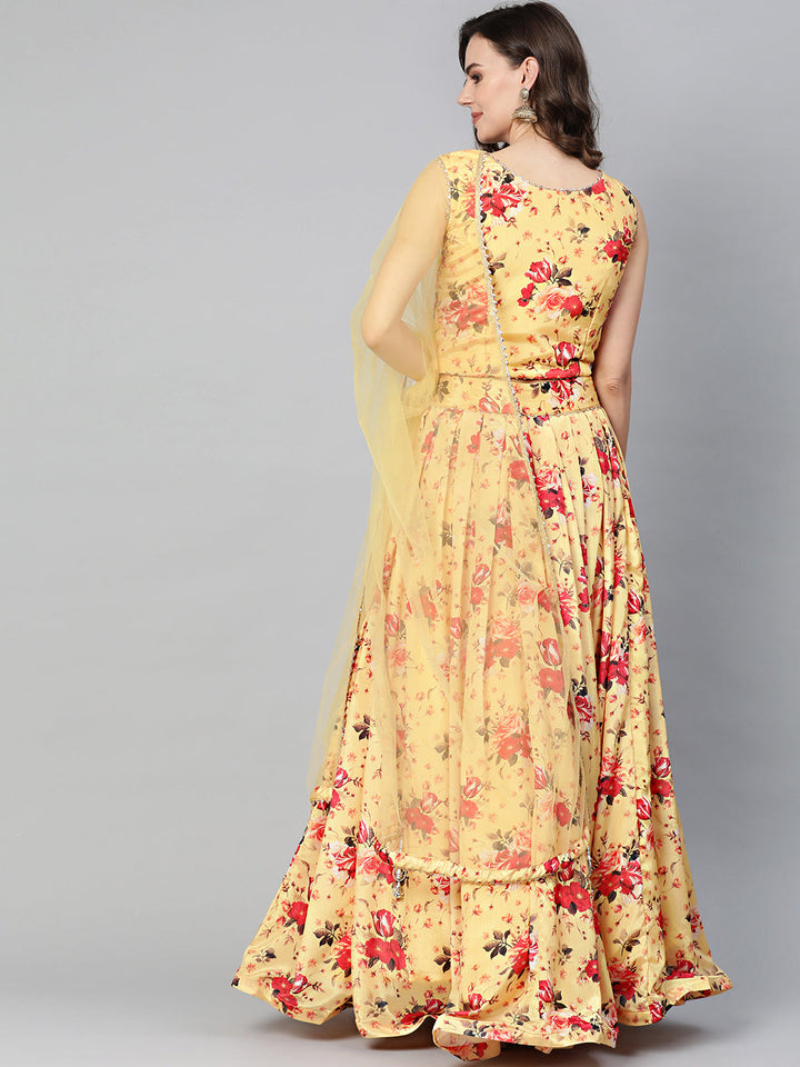 Digital Print Crop Top Lehenga Set with Gota Borders