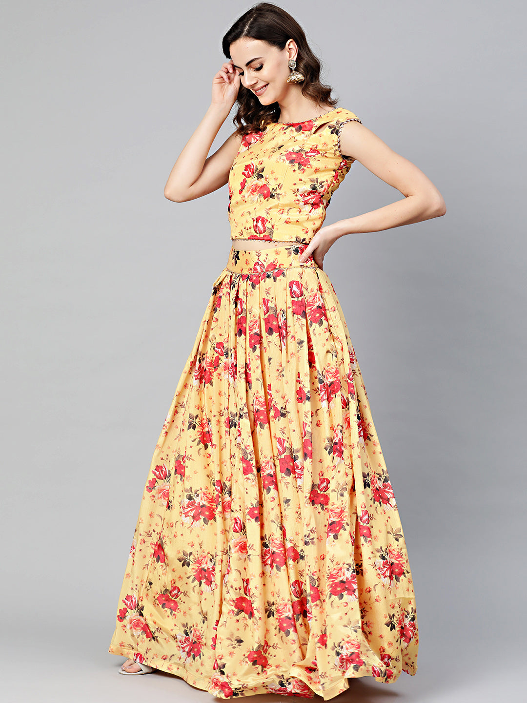 Digital Print Crop Top Lehenga Set with Gota Borders