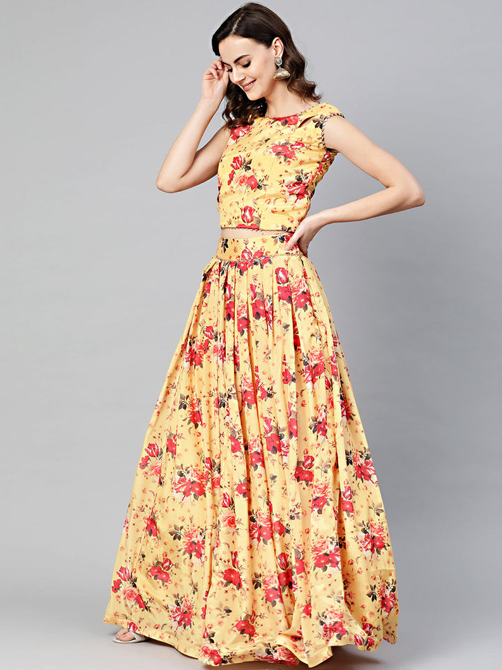 Digital Print Crop Top Lehenga Set with Gota Borders