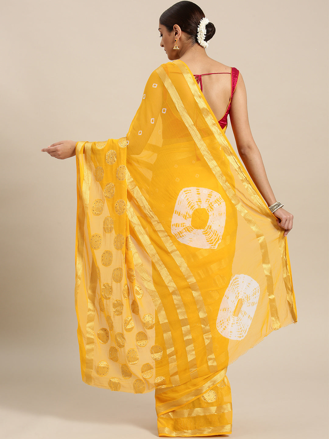 Chiffon Crystal Embellished Bandhej Saree