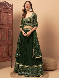 Mirror Embellished Flared Georgette Lehenga Set & Sequin Embroidered Chinon Dupatta