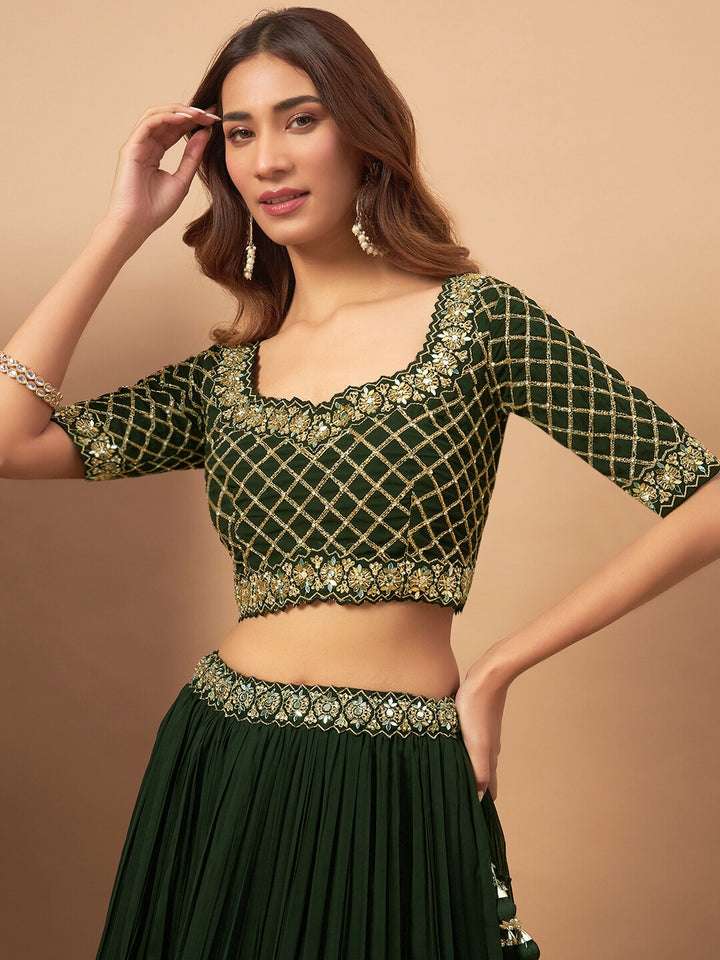 Mirror Embellished Flared Georgette Lehenga Set & Sequin Embroidered Chinon Dupatta