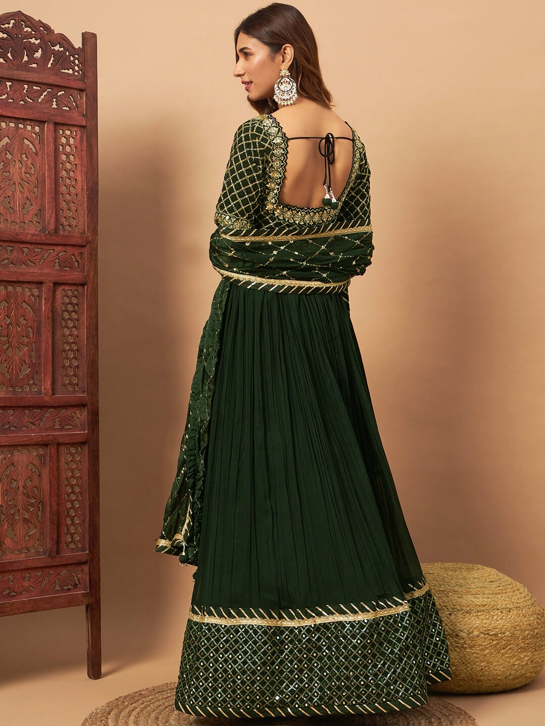Mirror Embellished Flared Georgette Lehenga Set & Sequin Embroidered Chinon Dupatta