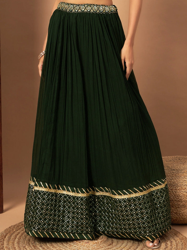 Mirror Embellished Flared Georgette Lehenga Set & Sequin Embroidered Chinon Dupatta
