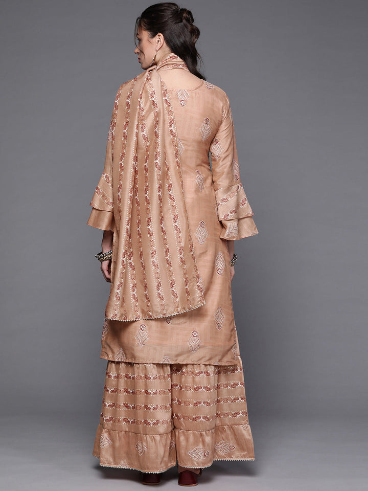 Pastel Indie Print Gota Embellishment Kurta Sharara Set