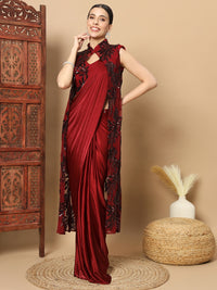 Chhabra 555 Maroon Bling Pre-stitched Ready to wear Saree with Sequin Embellished Long Jacket