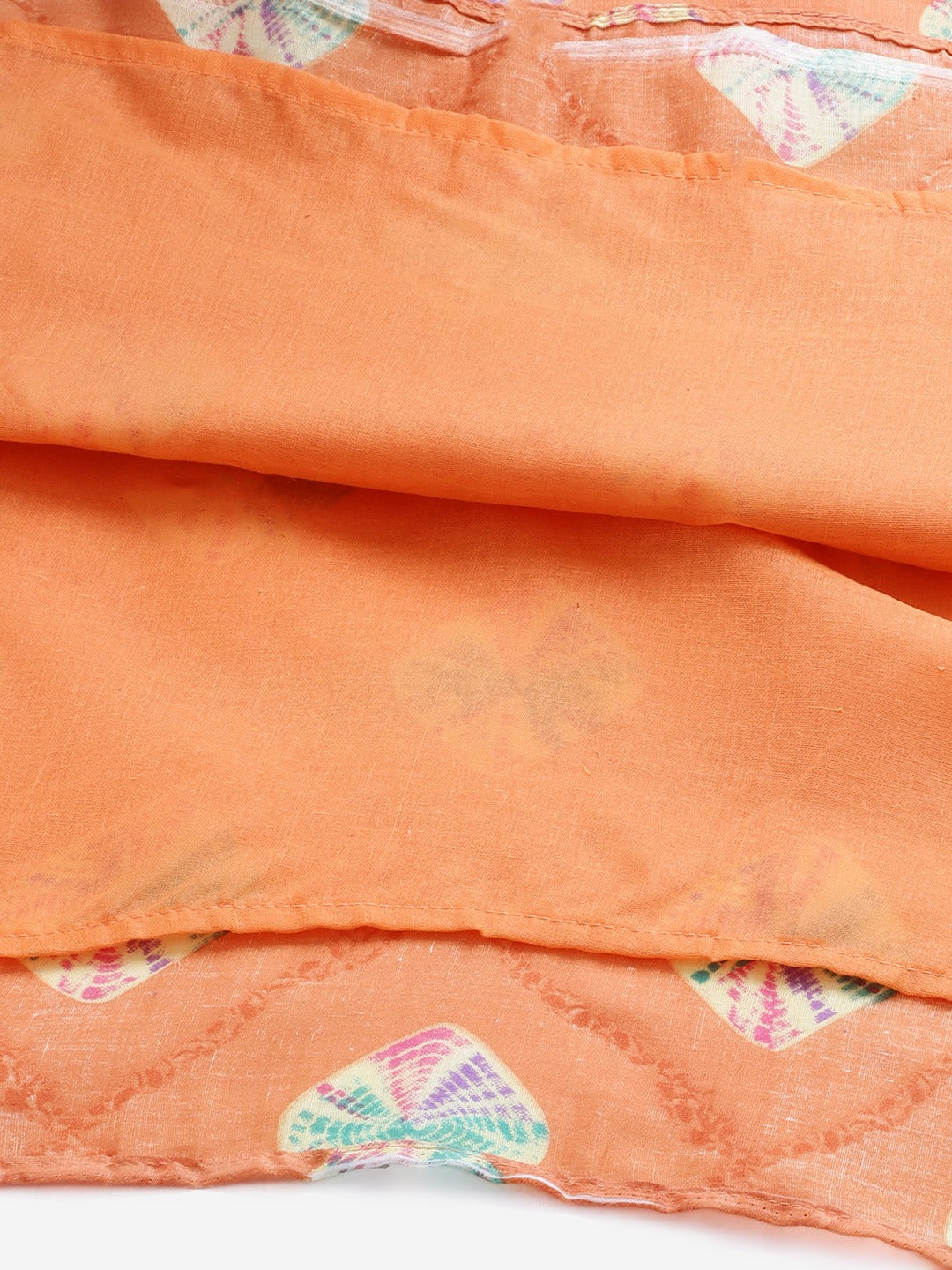 Orange & Pink Cotton Unstitched Resham Embroidered Suit with Batik Print