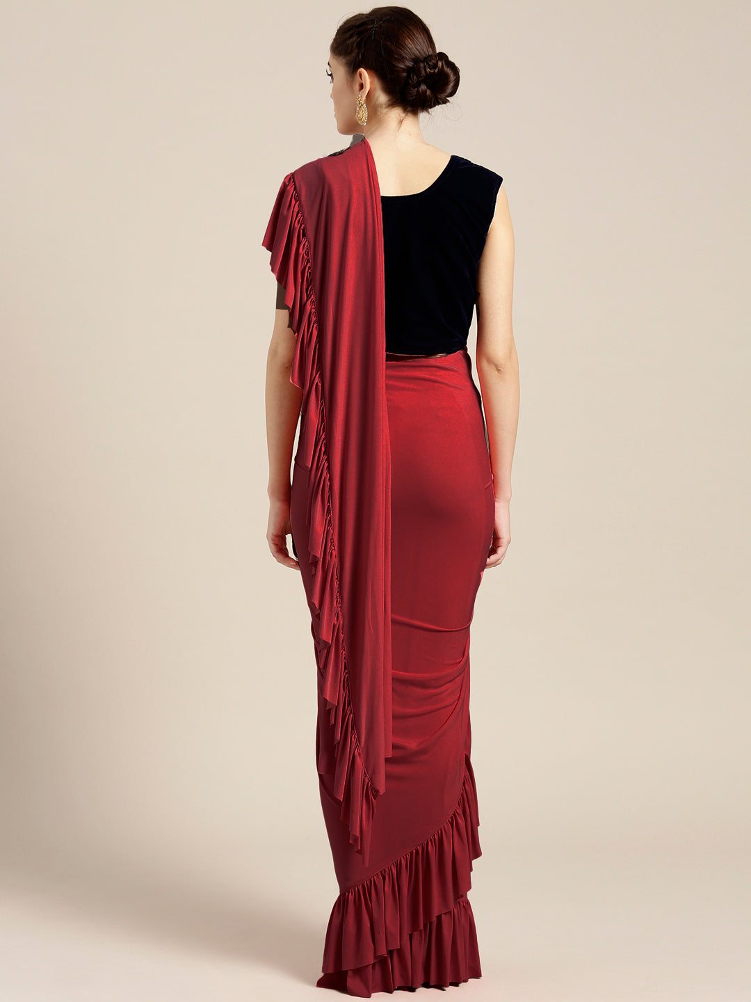 Draped Ruffled Pre-stitched Saree with Embellished Crop Top Blouse