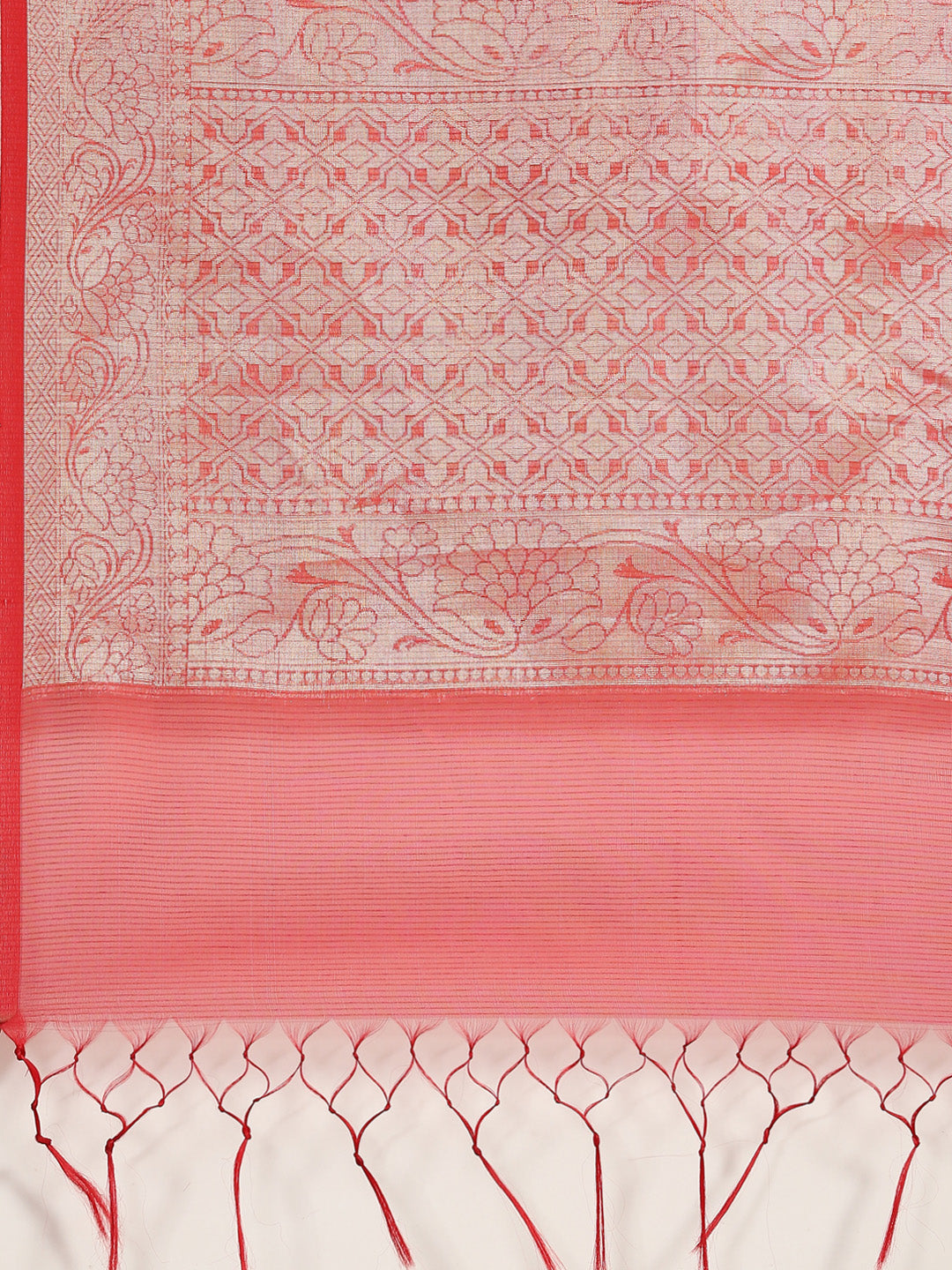 Red Resham & Gold Zari Geometrical Organza Silk Traditional Saree