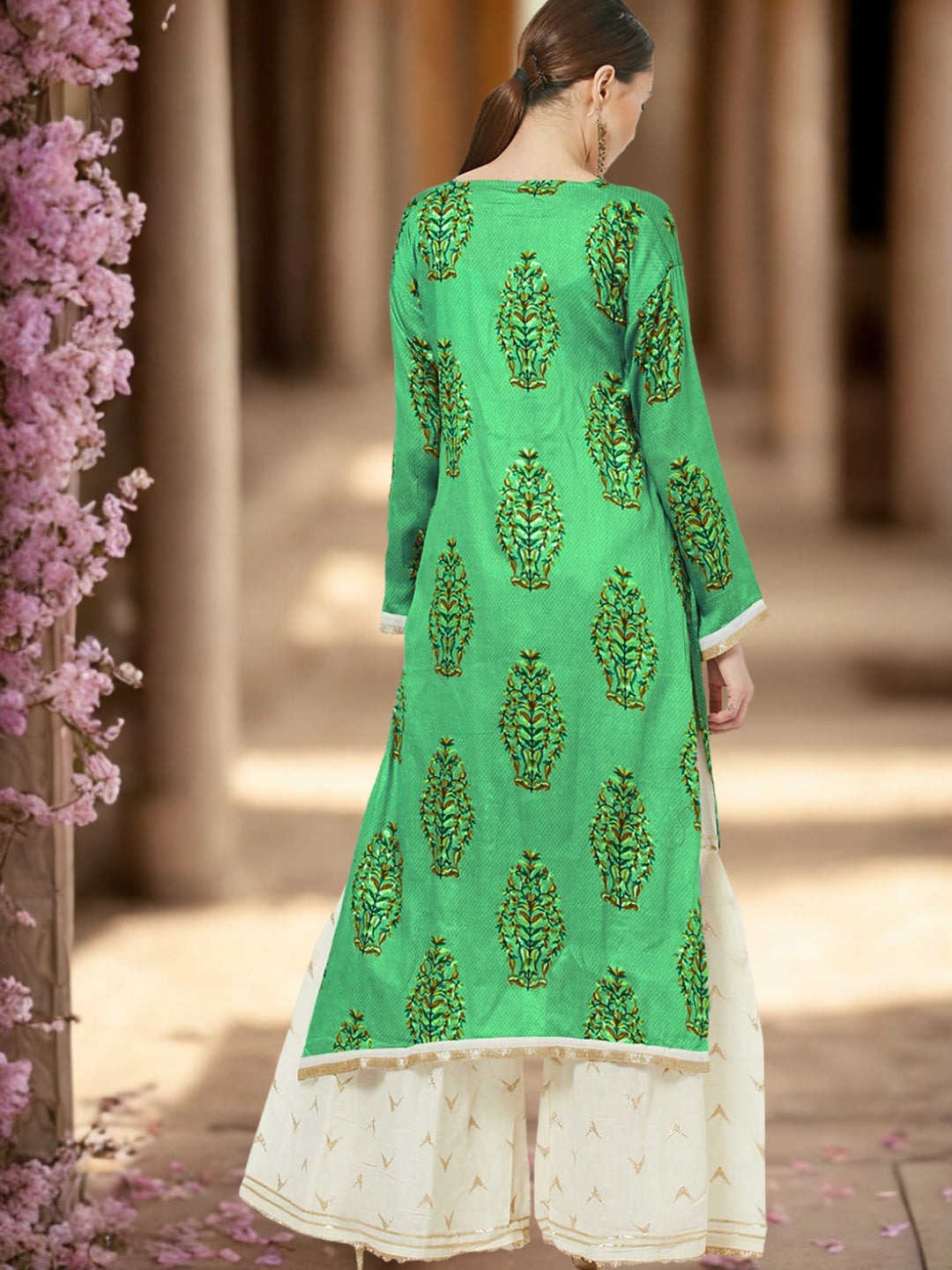 Embellished Semi-stitched Suit with Zari Embroidered Sharara and Leheriya Dupatta