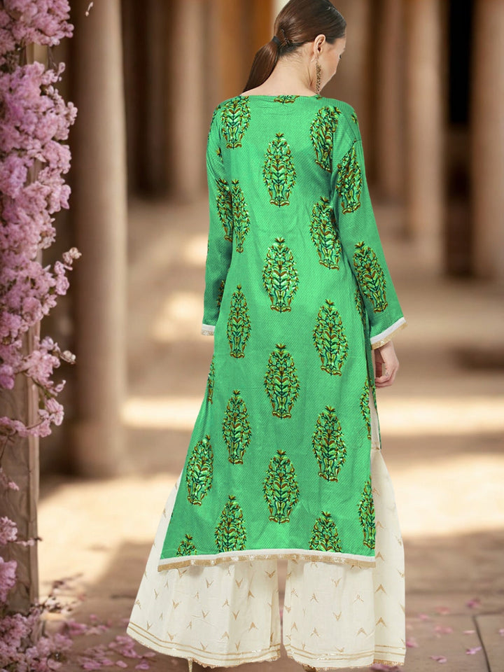 Embellished Semi-stitched Suit with Zari Embroidered Sharara and Leheriya Dupatta