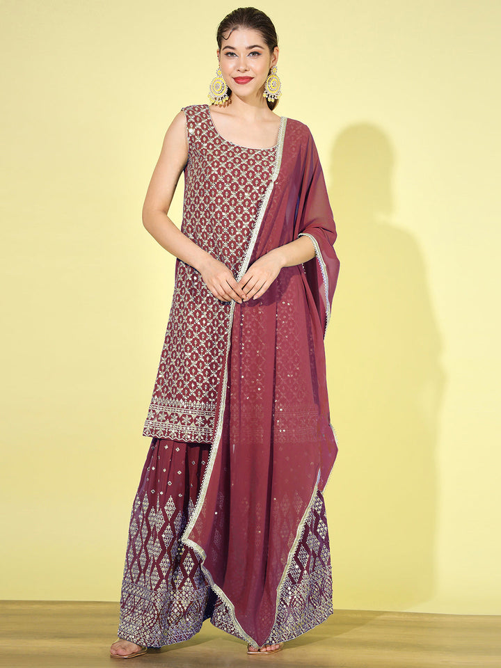 Mirror Embellished Kurta with Zari & Resham Embroidered Sharara set