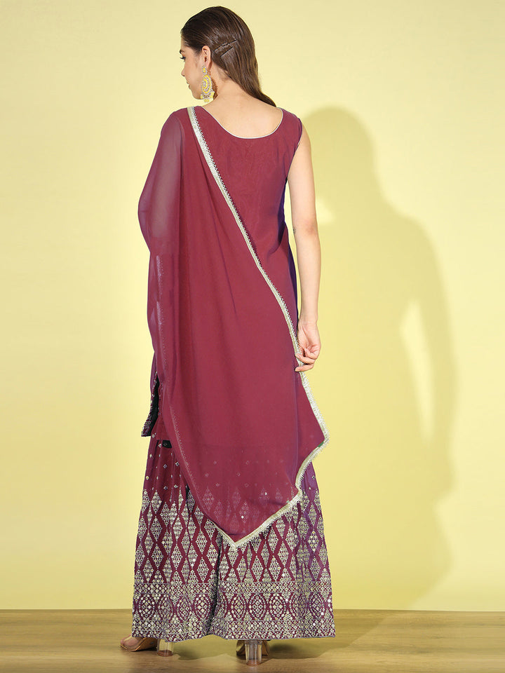 Mirror Embellished Kurta with Zari & Resham Embroidered Sharara set
