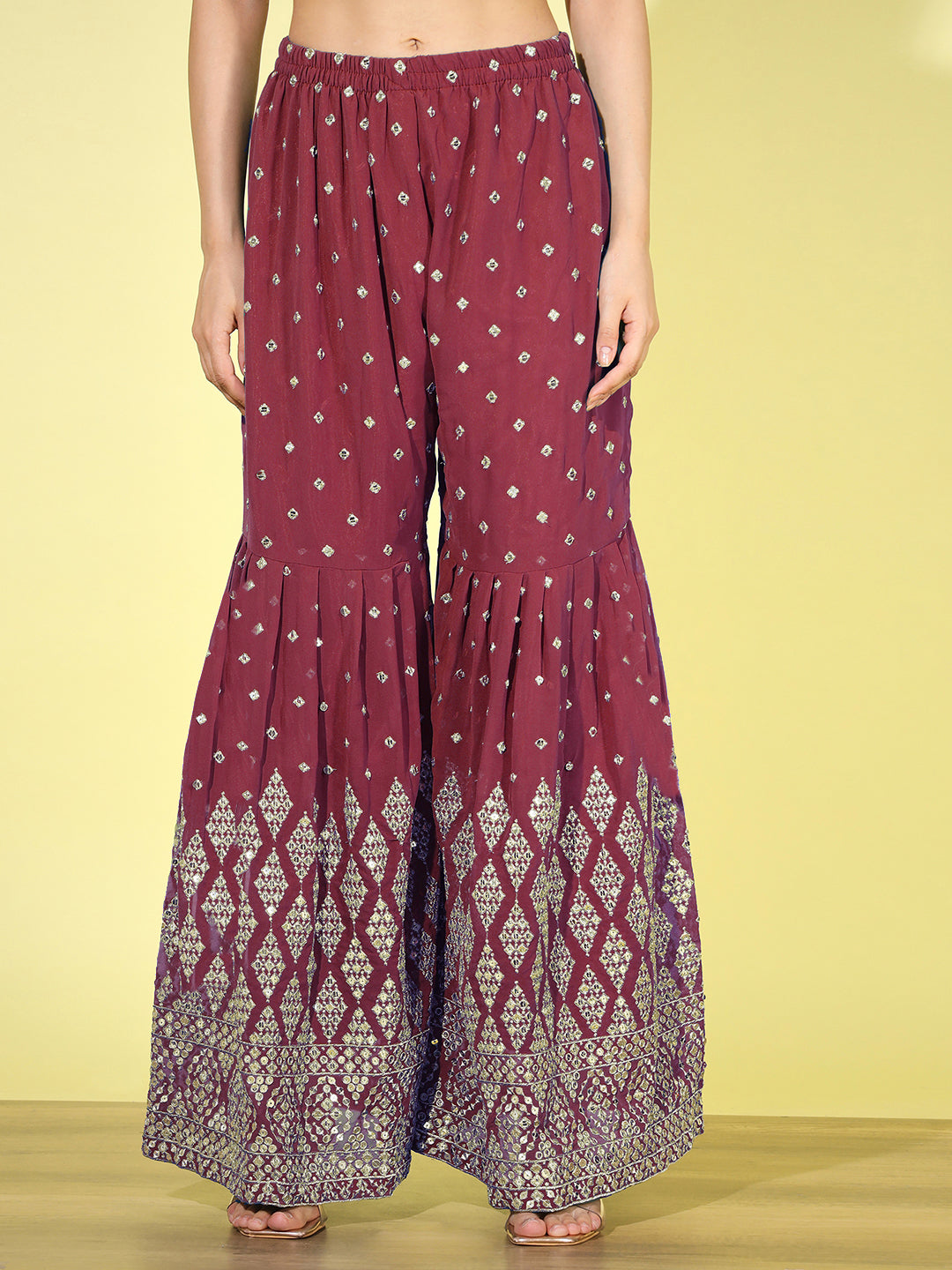 Mirror Embellished Kurta with Zari & Resham Embroidered Sharara set