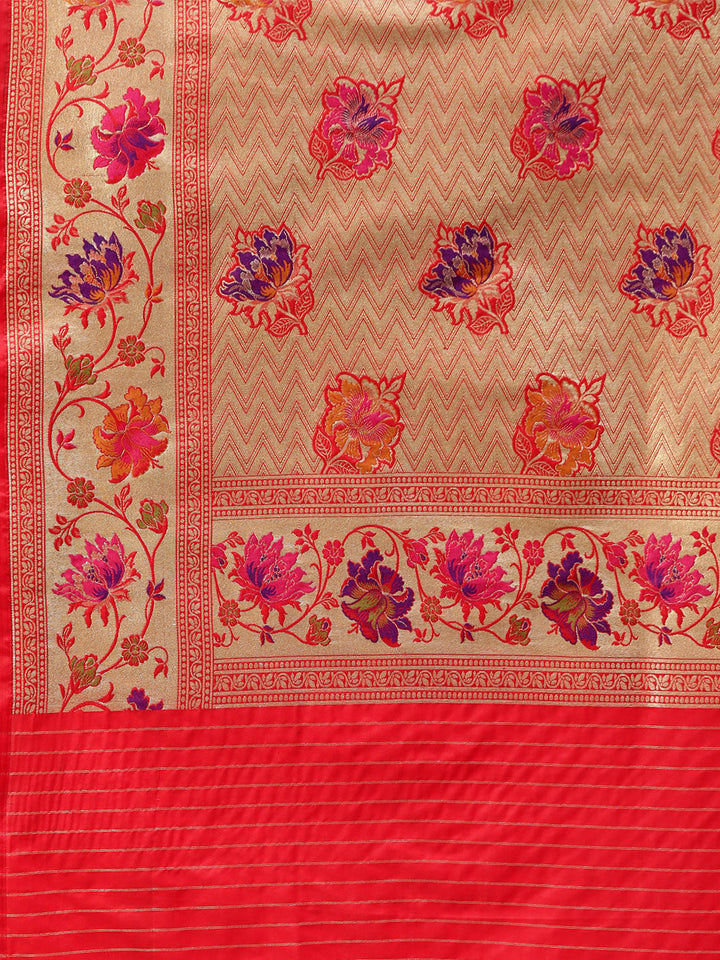 Banarasi Silk Saree with Handloom Meenakari Floral Pattern