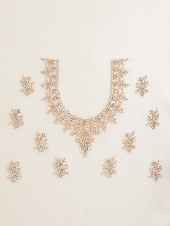 Peach Frills & Pleats Net Saree with Heavy Silver Zari & Resham Embroidery
