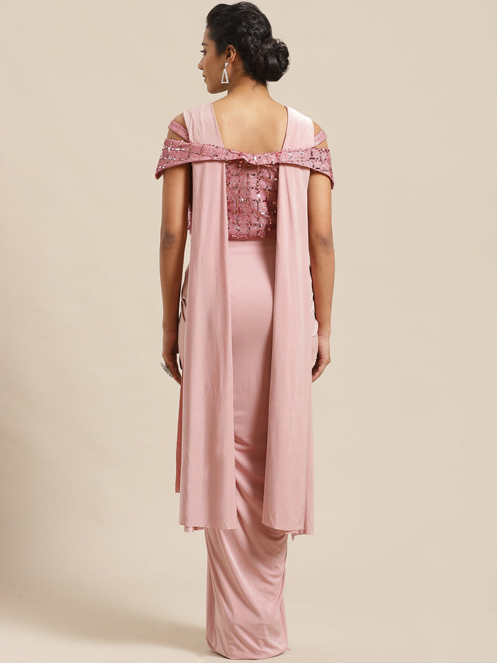 Ruffled Pastel Romance Pre-Stitched Saree Gown with Dhoti-style Drapes & Sequin Bling