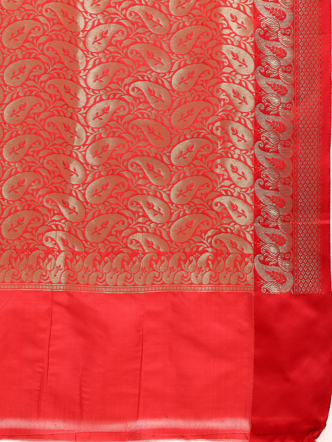 Off-White Paisley Zari Hand Woven Bengali Style Saree & Red Border