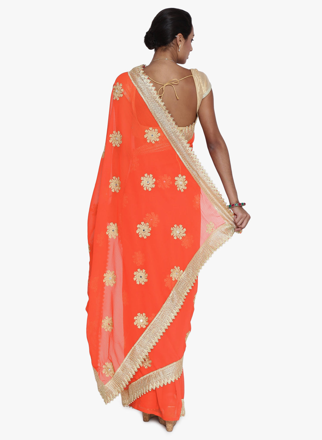Orange Georgette Embroidered Party Wear Saree