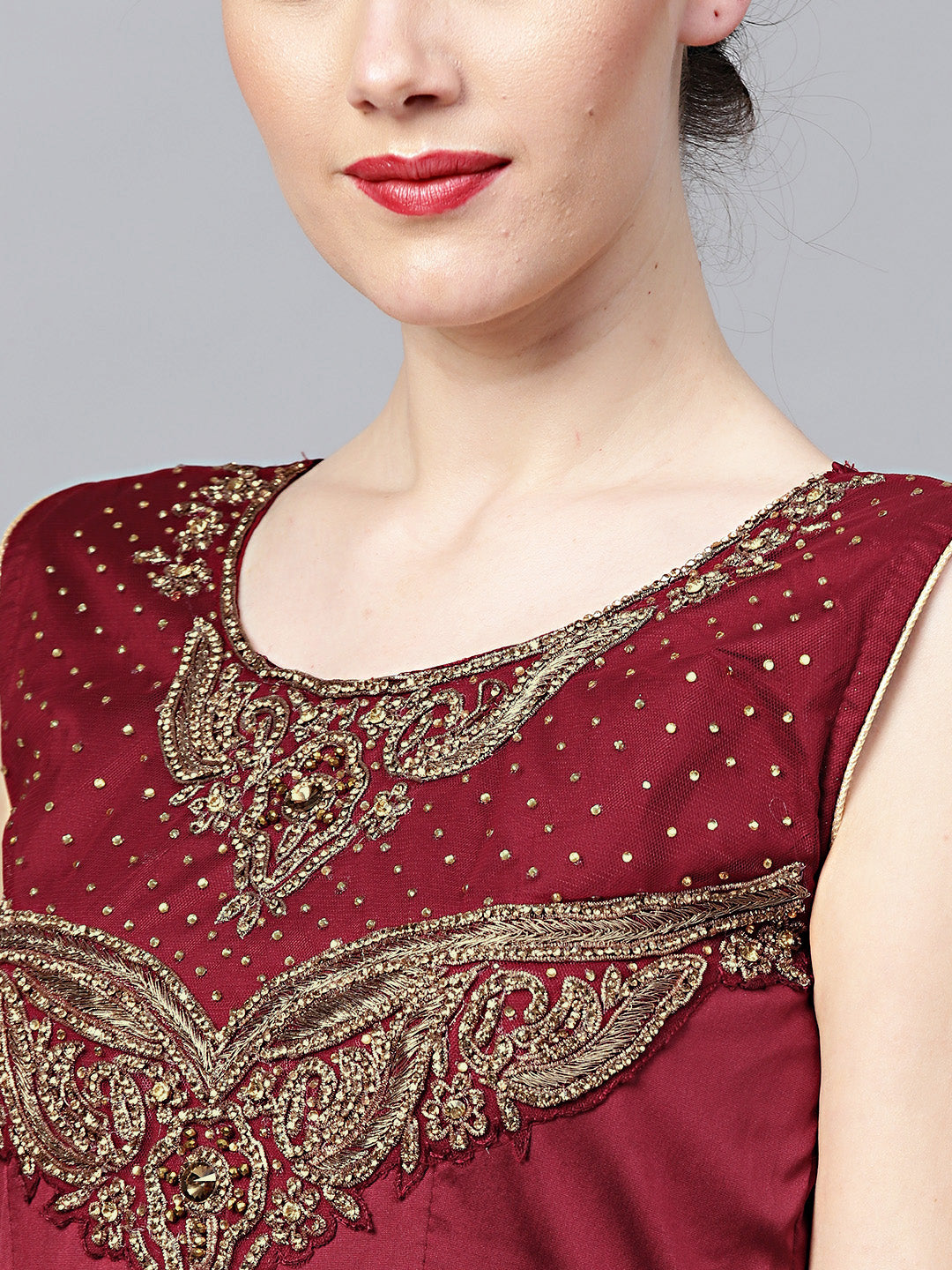 Kundan Embroidered Silk Floor Length Flared Suit