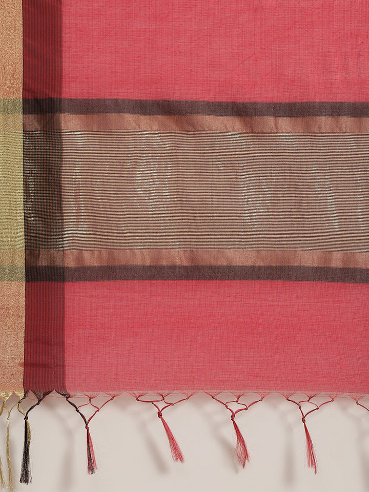 Red Chanderi Silk Banarasi Saree With Stylish Unstitch Brocade Jacket