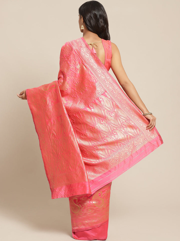 Banarasi Handloom Saree with Gold Zari Oxidised Weaving and Floral Ethnic Pattern