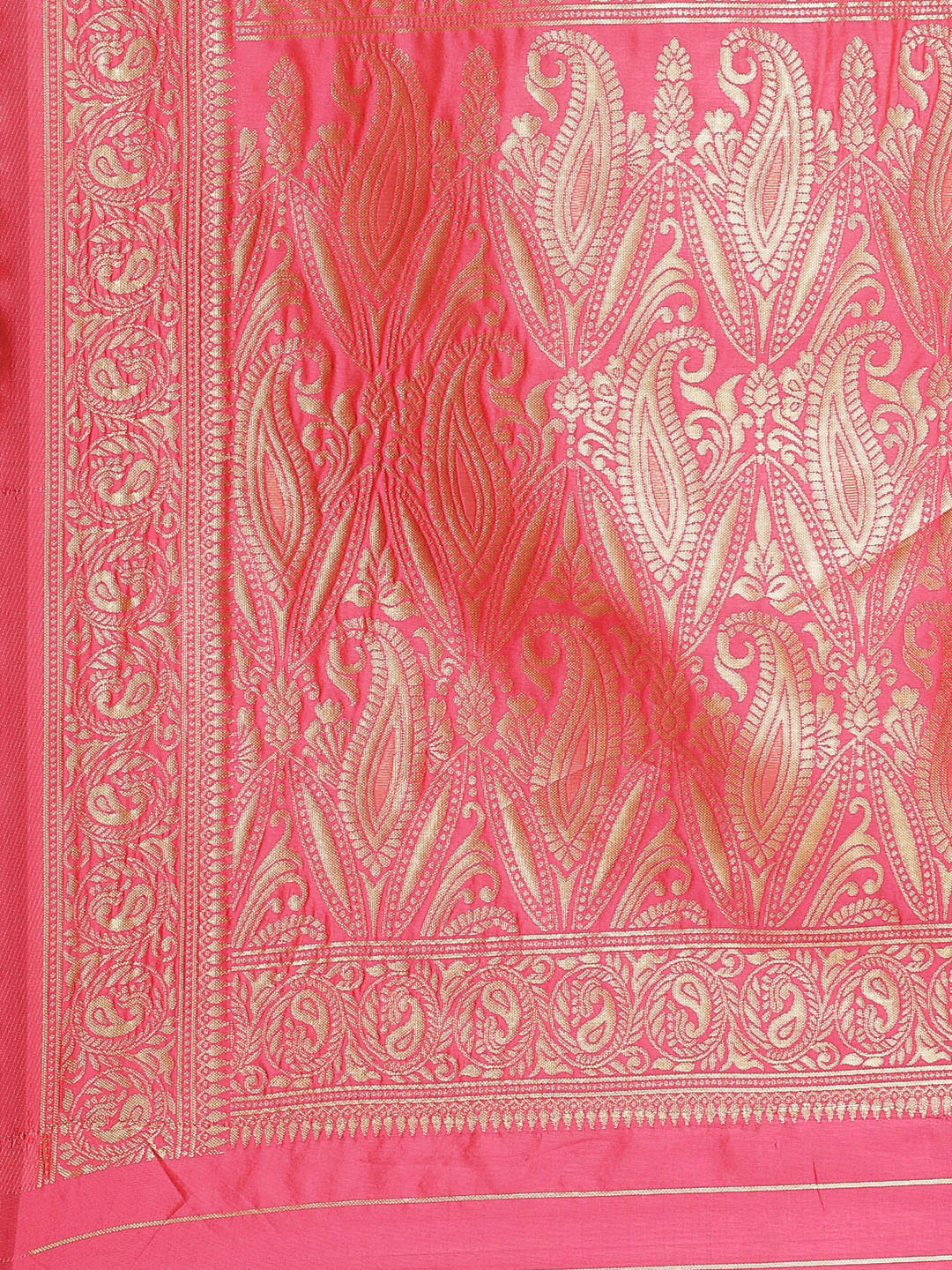 Banarasi Handloom Saree with Gold Zari Oxidised Weaving and Floral Ethnic Pattern