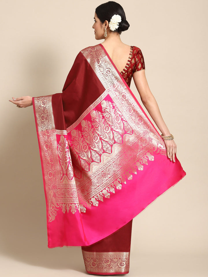 Maroon Kanjeevaram Oxidised Zari Silk Saree With Contrast Rich Pallu