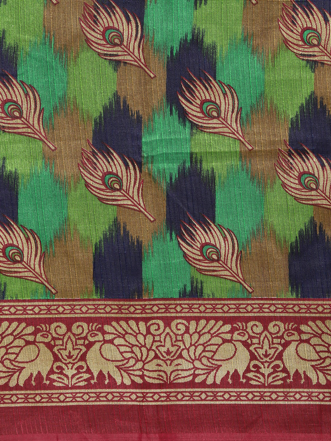 Chanderi Silk Printed Saree with Patola Animal and Floral Motifs