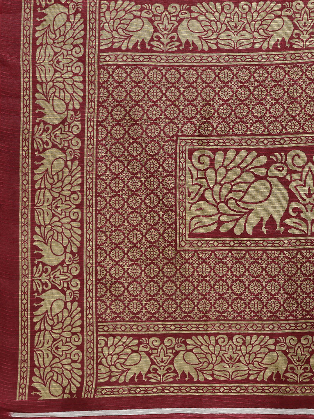Chanderi Silk Printed Saree with Patola Animal and Floral Motifs