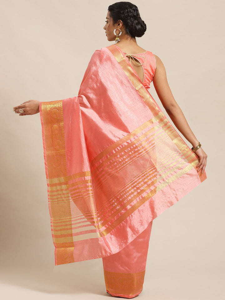 Pastel Handloom Raw Silk Saree with Intricate Zari Woven Border