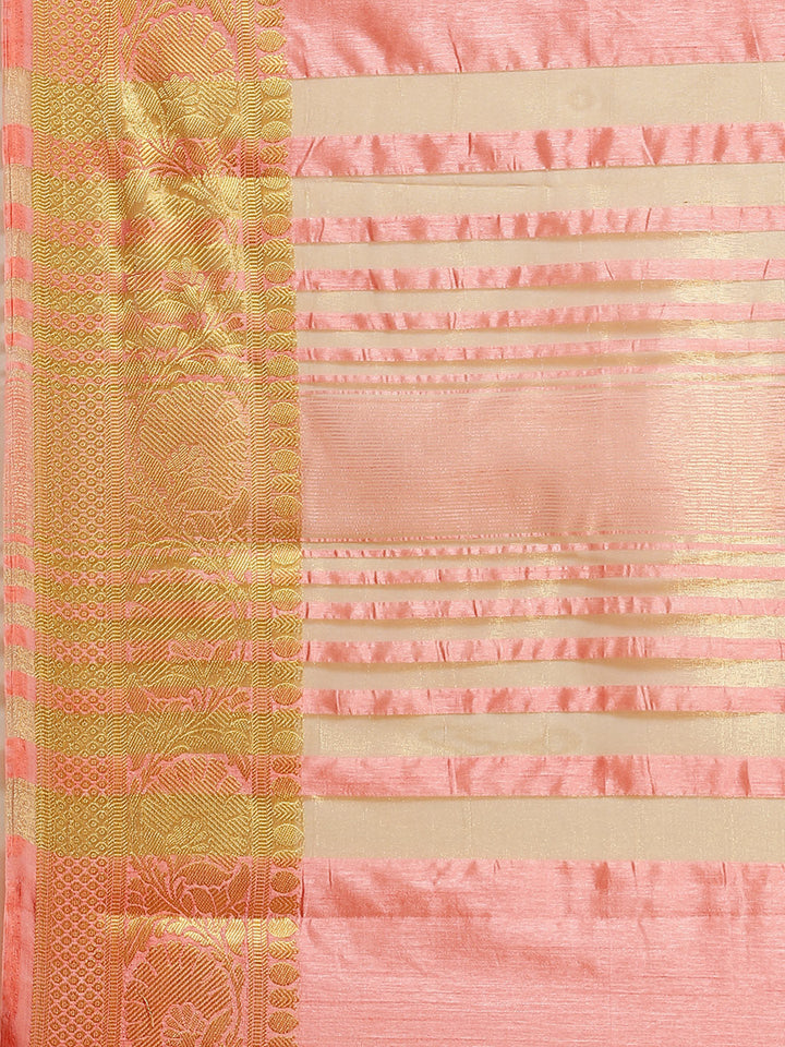Pastel Handloom Raw Silk Saree with Intricate Zari Woven Border