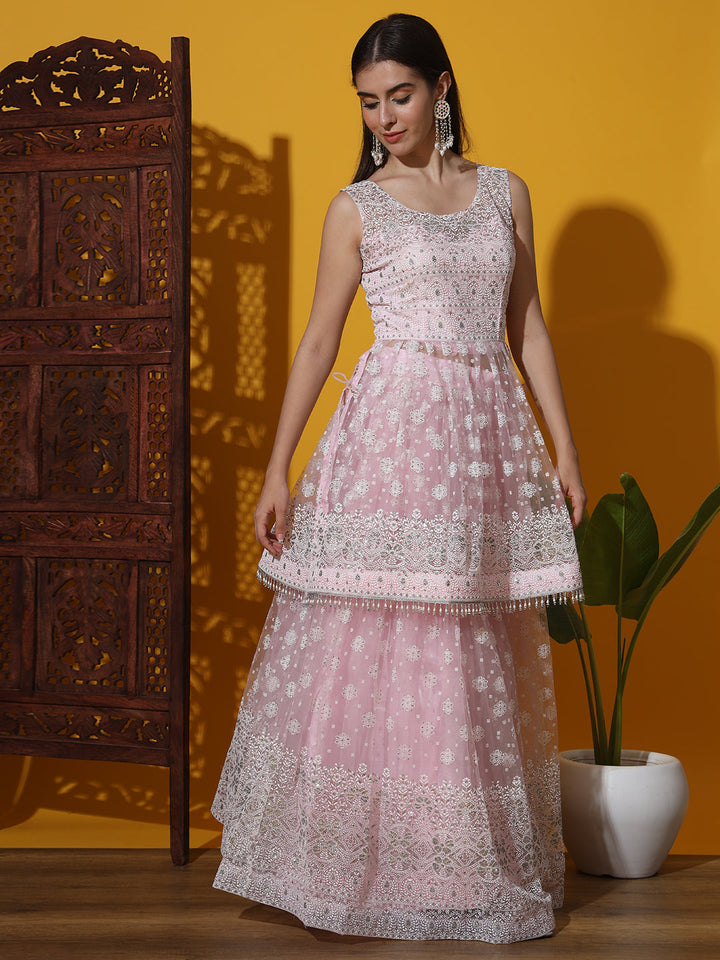 Pastel Chikankari Embroidered Kalidar Lehenga Choli Set