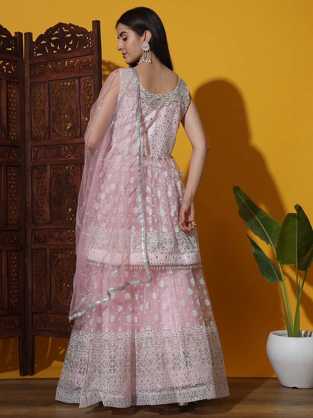 Pastel Chikankari Embroidered Kalidar Lehenga Choli Set