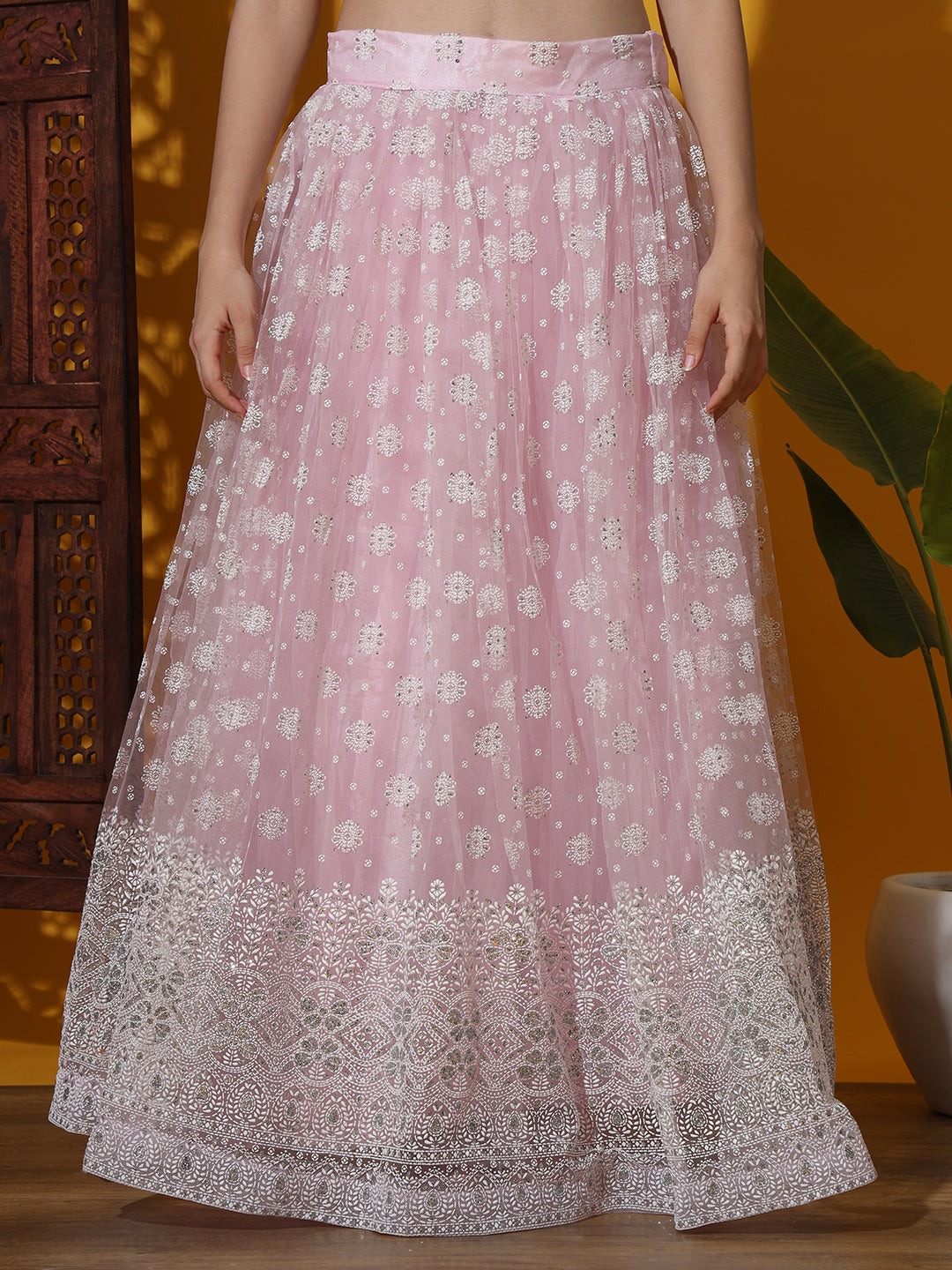 Pastel Chikankari Embroidered Kalidar Lehenga Choli Set