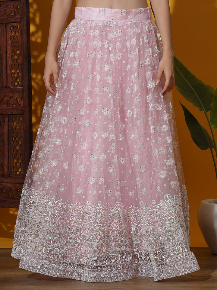 Pastel Chikankari Embroidered Kalidar Lehenga Choli Set